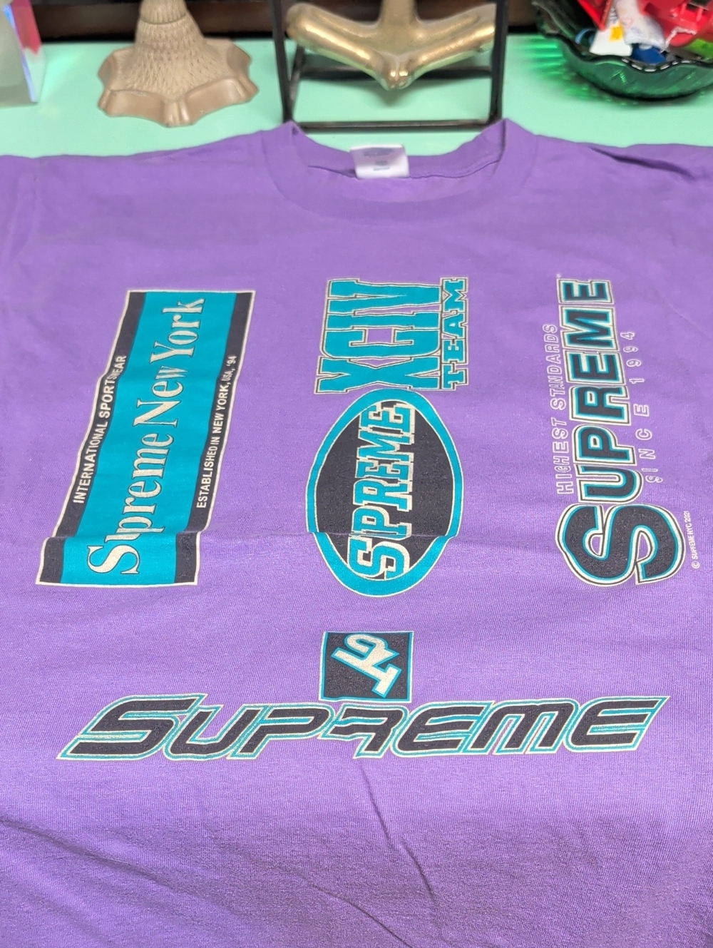 Supreme Purple Graphic Swim Tee with Teal & Black Logos